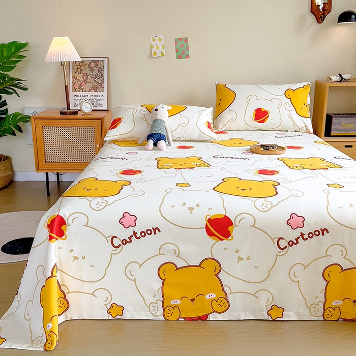 91家纺网 家纺一手货源 找家纺 芃成家纺 2023新款全棉老粗布床单 熊仔宝宝