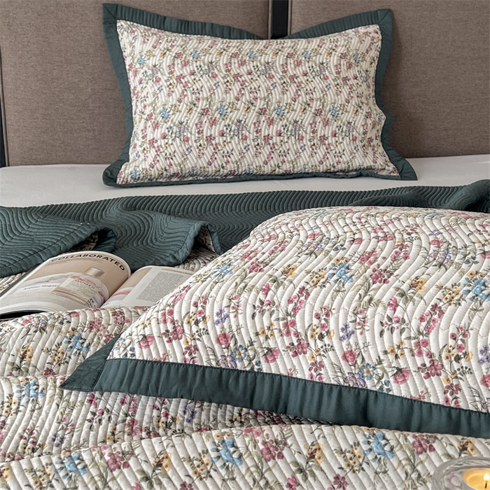 91家纺网 家纺一手货源 找家纺 汇庭 2023新款雅丝床盖三件套 蕾蒙丝