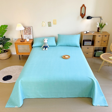 芃成家纺 2023新款全棉老粗布床单 水蓝