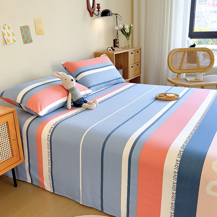 91家纺网 家纺一手货源 找家纺 芃成家纺 2023新款全棉老粗布床单 爱丽丝 蓝