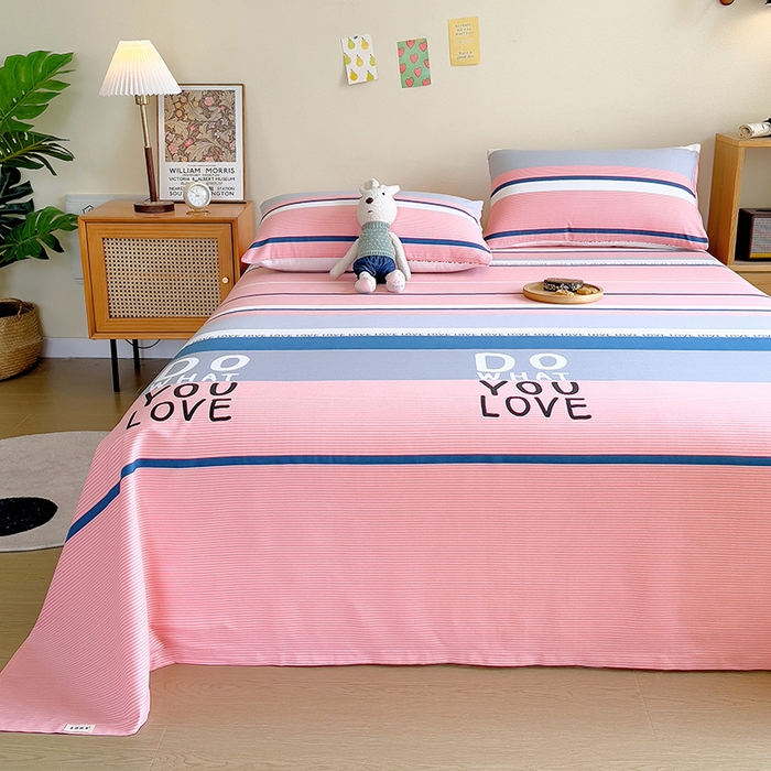 91家纺网 家纺一手货源 找家纺 芃成家纺 2023新款全棉老粗布床单 爱丽丝 粉