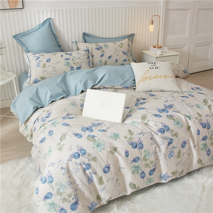 91家纺网 家纺一手货源 找家纺 沐白家居 2023全棉13376全棉印花四件套 萝拉-蓝