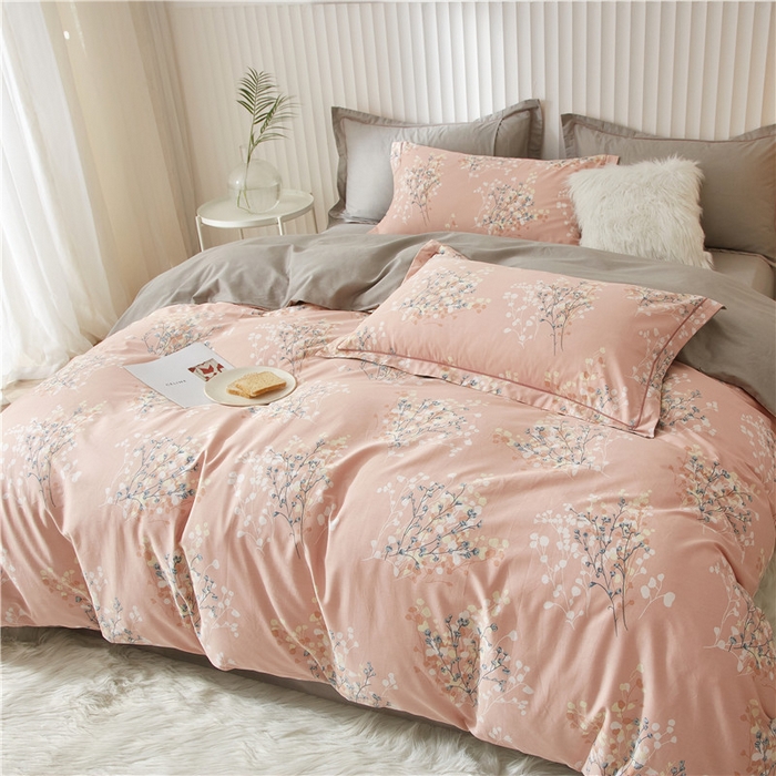 91家纺网 家纺一手货源 找家纺 沐白家居 2023全棉13376全棉印花四件套 白芷-粉