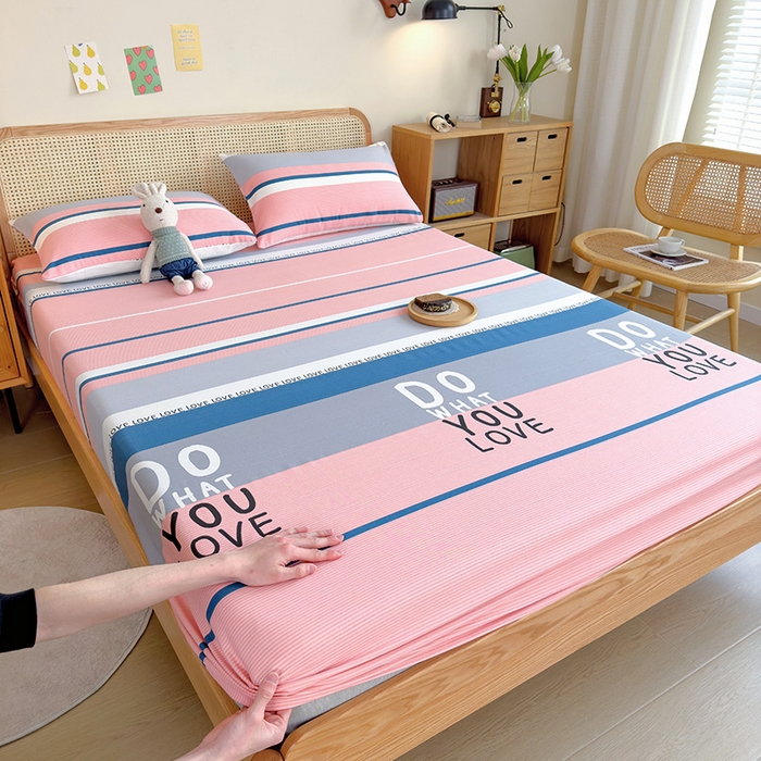 91家纺网 家纺一手货源 找家纺 芃成家纺 2023新款全棉老粗布床笠 爱丽丝 粉