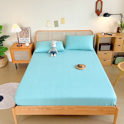 芃成家纺 2023新款全棉老粗布床笠 水蓝