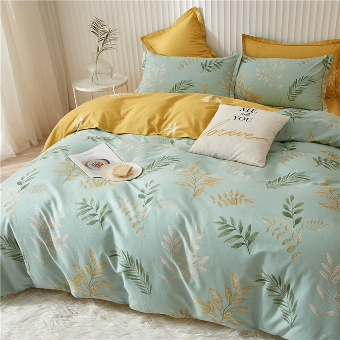 91家纺网 家纺一手货源 找家纺 沐白家居 2023全棉13376全棉印花四件套 生机-绿