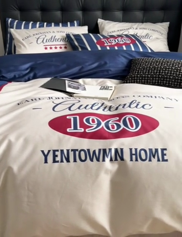 91家纺网 家纺一手货源 找家纺 圆岛 2023新款原创美式复古长绒棉全棉数码印花四件套 风格一 vintage-米蓝