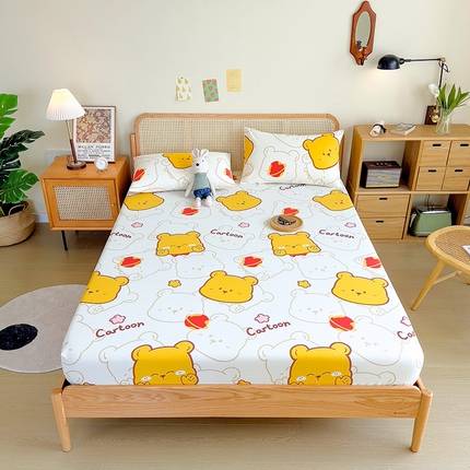 91家纺网 家纺一手货源 找家纺 芃成家纺 2023新款全棉老粗布床笠 熊仔宝宝