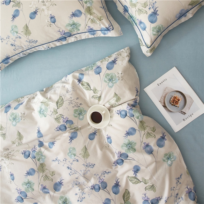 91家纺网 家纺一手货源 找家纺 沐白家居 2023全棉13376全棉印花四件套 萝拉-蓝