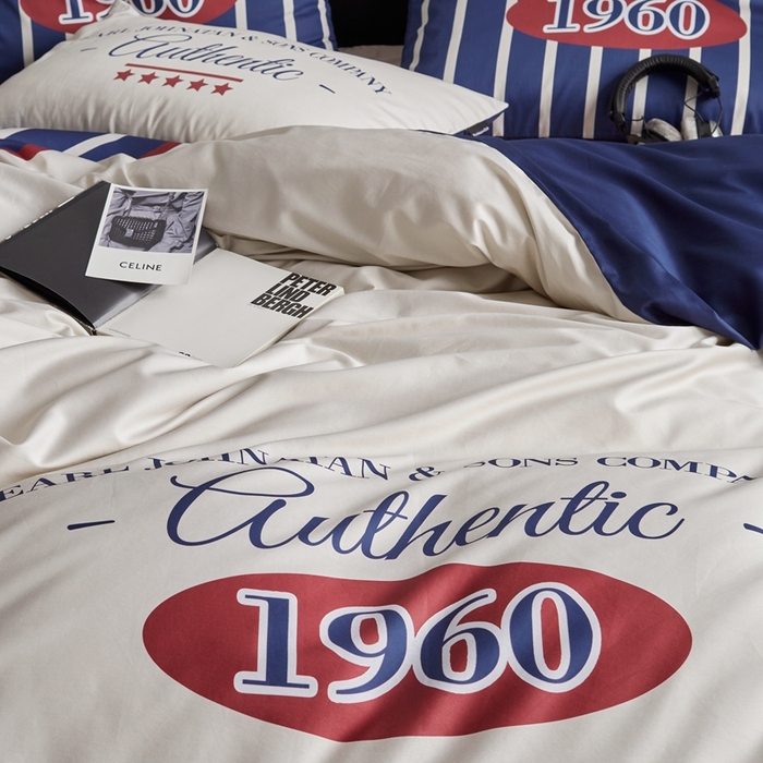 91家纺网 家纺一手货源 找家纺 圆岛 2023新款原创美式复古长绒棉全棉数码印花四件套 风格一 vintage-米蓝