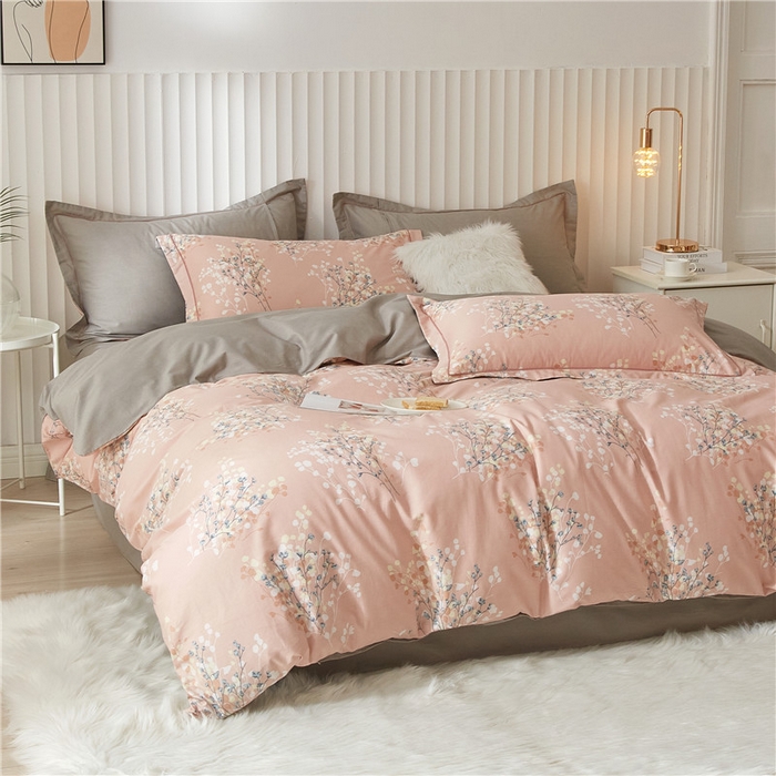 91家纺网 家纺一手货源 找家纺 沐白家居 2023全棉13376全棉印花四件套 白芷-粉