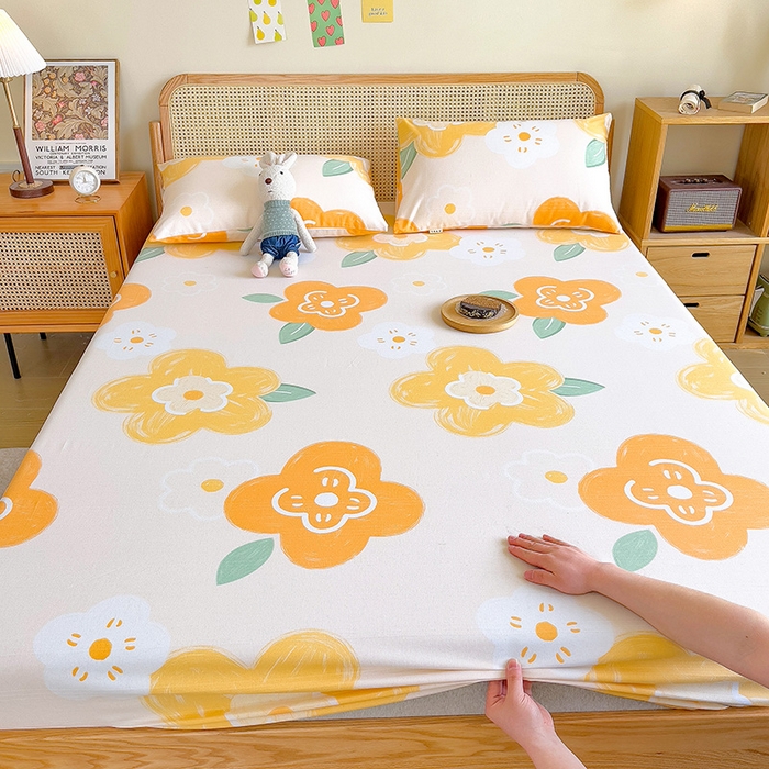 91家纺网 家纺一手货源 找家纺 芃成家纺 2023新款全棉老粗布床笠 玛奇朵 桔