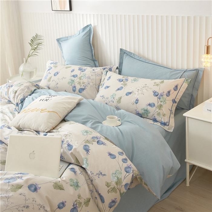 91家纺网 家纺一手货源 找家纺 沐白家居 2023全棉13376全棉印花四件套 萝拉-蓝