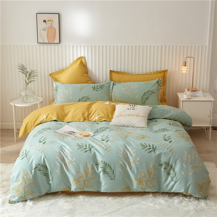 91家纺网 家纺一手货源 找家纺 沐白家居 2023全棉13376全棉印花四件套 生机-绿