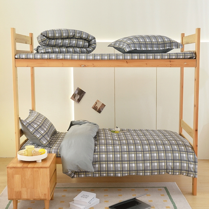 91家纺网 家纺一手货源 找家纺 朵希曼 2026新款全棉学生三件套 简格~灰