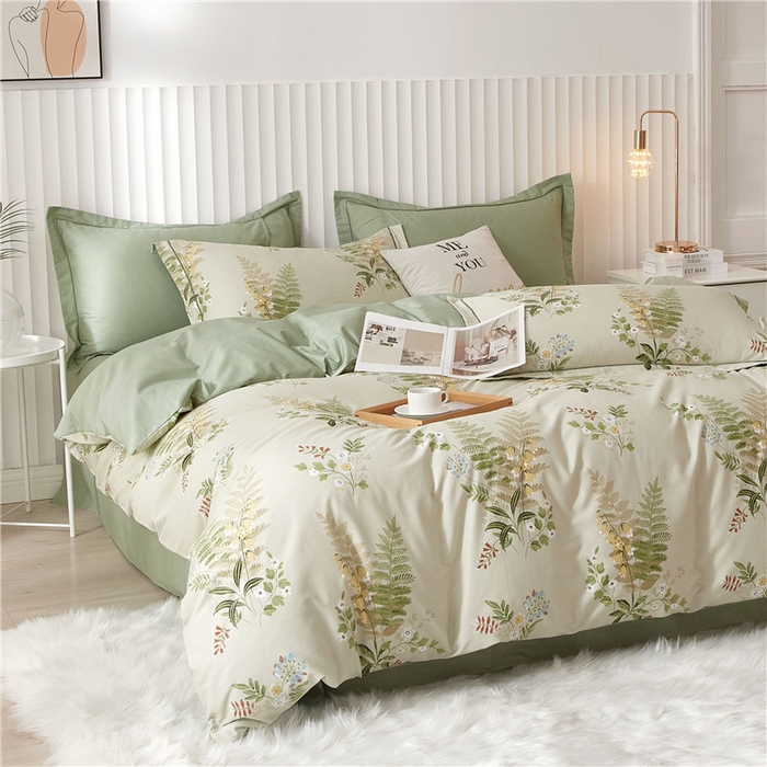 91家纺网 家纺一手货源 找家纺 沐白家居 2023全棉13376全棉印花四件套 林夕-绿