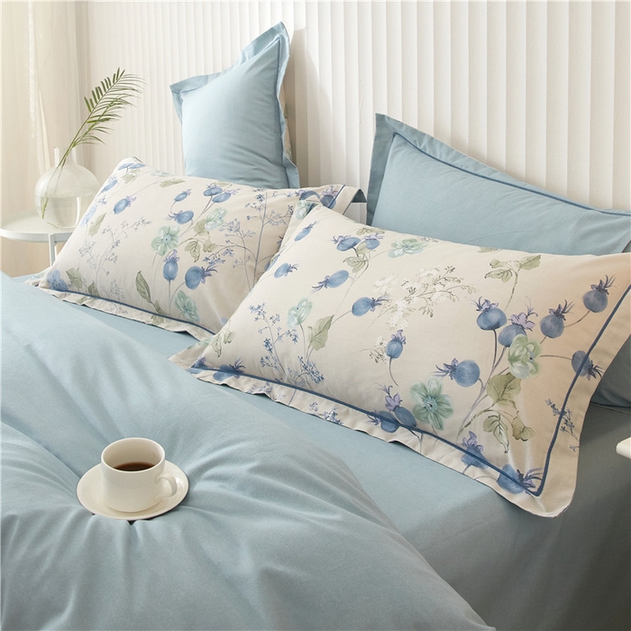91家纺网 家纺一手货源 找家纺 沐白家居 2023全棉13376全棉印花四件套 萝拉-蓝