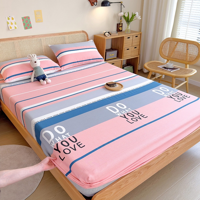 91家纺网 家纺一手货源 找家纺 芃成家纺 2023新款全棉老粗布床笠 爱丽丝 粉