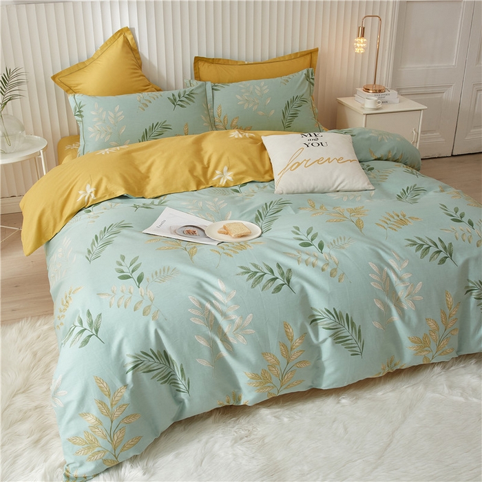 91家纺网 家纺一手货源 找家纺 沐白家居 2023全棉13376全棉印花四件套 生机-绿