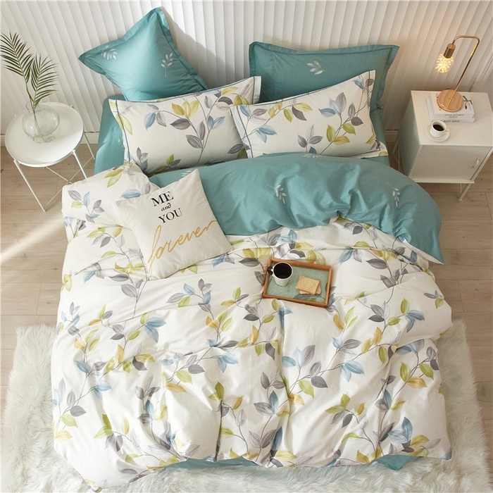 91家纺网 家纺一手货源 找家纺 沐白家居 2023全棉13376全棉印花四件套 绿植