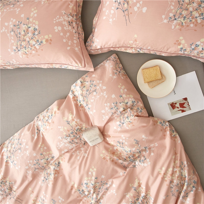 91家纺网 家纺一手货源 找家纺 沐白家居 2023全棉13376全棉印花四件套 白芷-粉