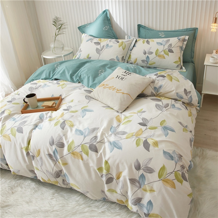 91家纺网 家纺一手货源 找家纺 沐白家居 2023全棉13376全棉印花四件套 绿植