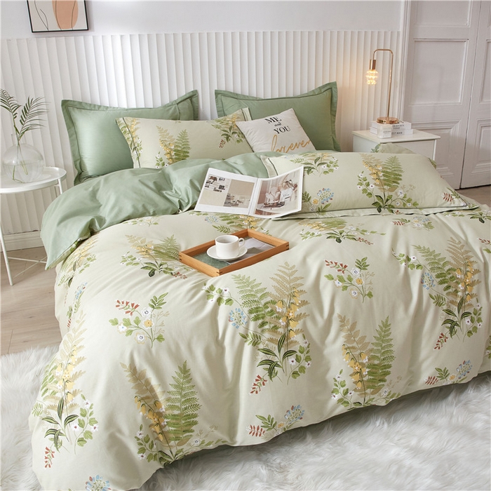 91家纺网 家纺一手货源 找家纺 沐白家居 2023全棉13376全棉印花四件套 林夕-绿