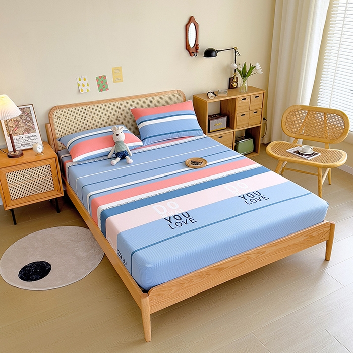 91家纺网 家纺一手货源 找家纺 芃成家纺 2023新款全棉老粗布床笠 爱丽丝 蓝