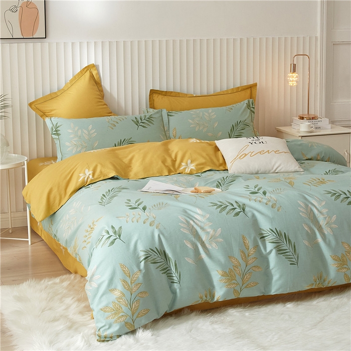 91家纺网 家纺一手货源 找家纺 沐白家居 2023全棉13376全棉印花四件套 生机-绿