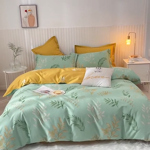 91家纺网 家纺一手货源 找家纺 沐白家居 2023全棉13376全棉印花四件套 生机-绿