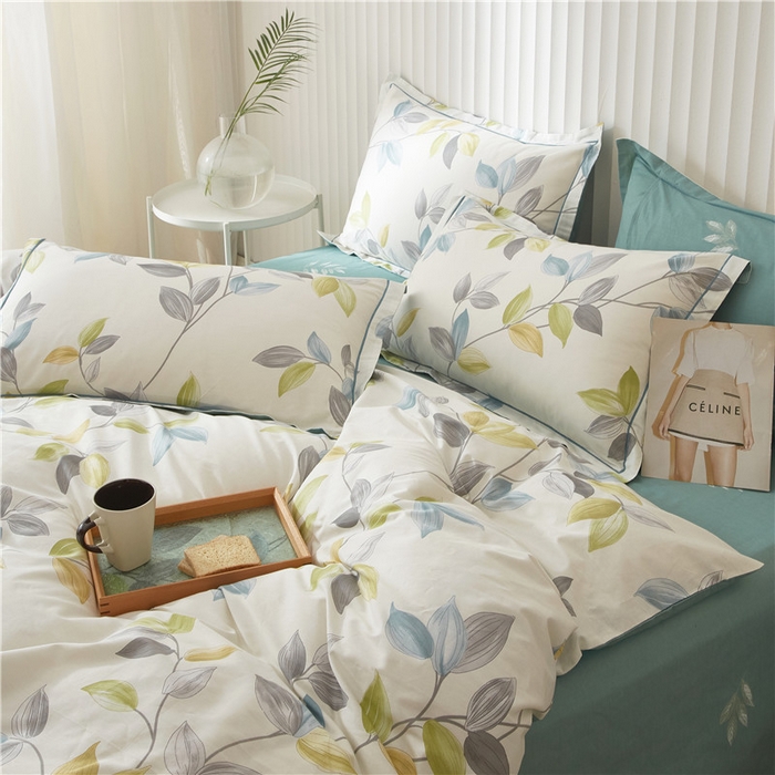 91家纺网 家纺一手货源 找家纺 沐白家居 2023全棉13376全棉印花四件套 绿植