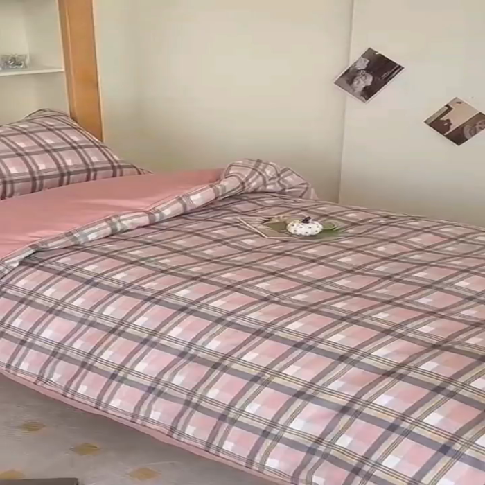 91家纺网 家纺一手货源 找家纺 朵希曼 2026新款全棉学生三件套 简格~粉