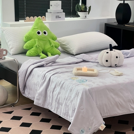 JUICY 橘滋家纺 2023新款双A类儿童全棉提花夏被-小象日记 小象日记-灰