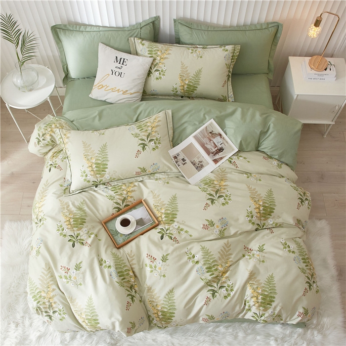 91家纺网 家纺一手货源 找家纺 沐白家居 2023全棉13376全棉印花四件套 林夕-绿