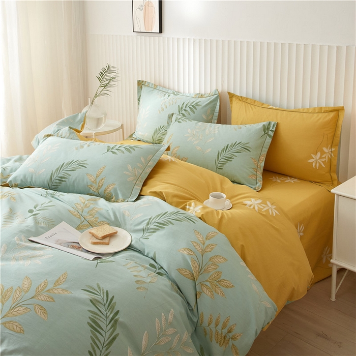 91家纺网 家纺一手货源 找家纺 沐白家居 2023全棉13376全棉印花四件套 生机-绿