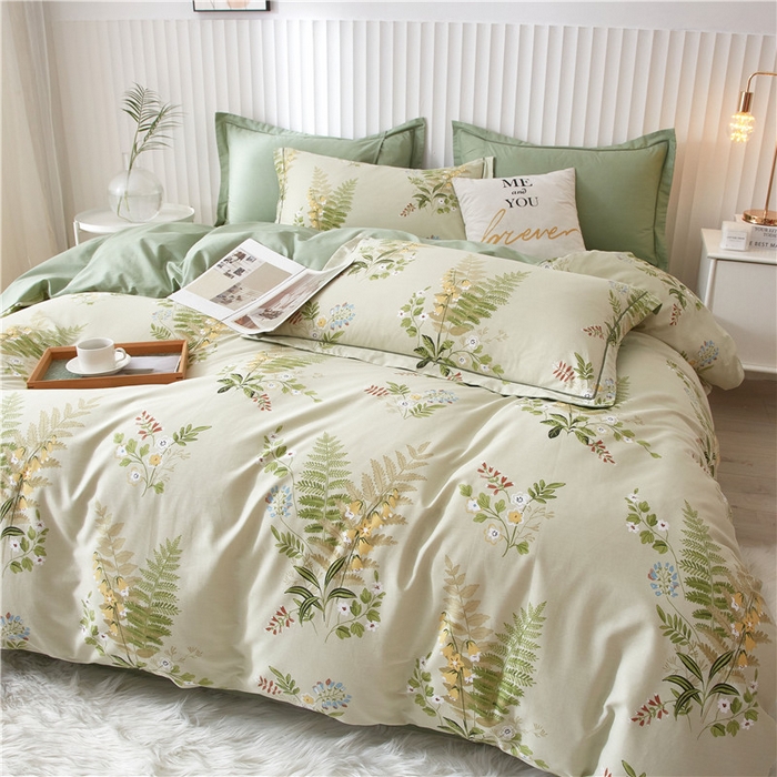 91家纺网 家纺一手货源 找家纺 沐白家居 2023全棉13376全棉印花四件套 林夕-绿