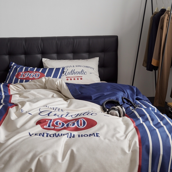 91家纺网 家纺一手货源 找家纺 圆岛 2023新款原创美式复古长绒棉全棉数码印花四件套 风格一 vintage-米蓝