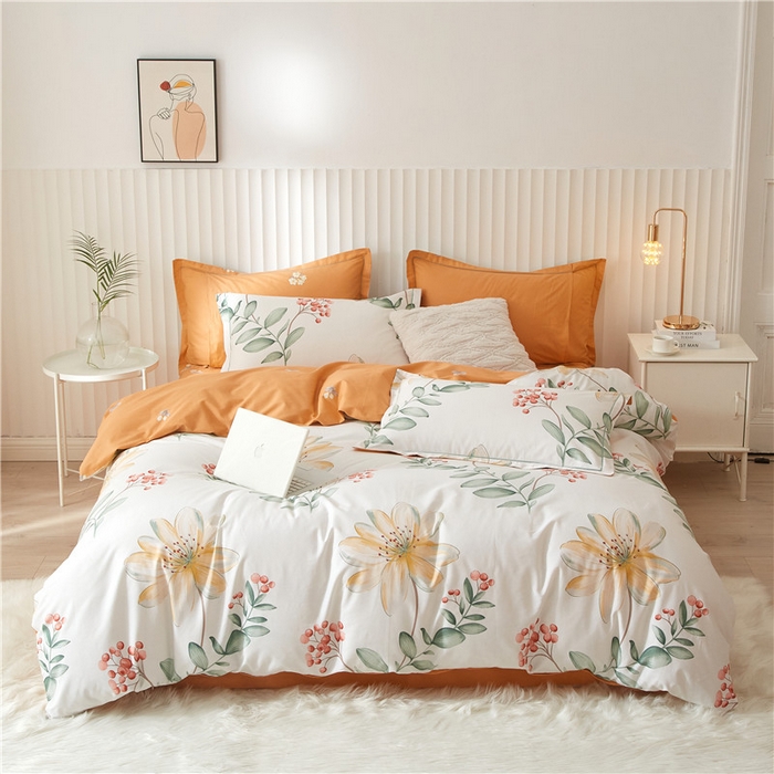 91家纺网 家纺一手货源 找家纺 沐白家居 2023全棉13376全棉印花四件套 恋曲-白