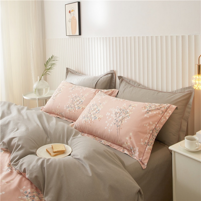 91家纺网 家纺一手货源 找家纺 沐白家居 2023全棉13376全棉印花四件套 白芷-粉