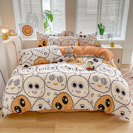 91家纺网 家纺一手货源 找家纺 维娜斯 2023年新款亲肤棉水洗棉印花四件套 煤球小精灵