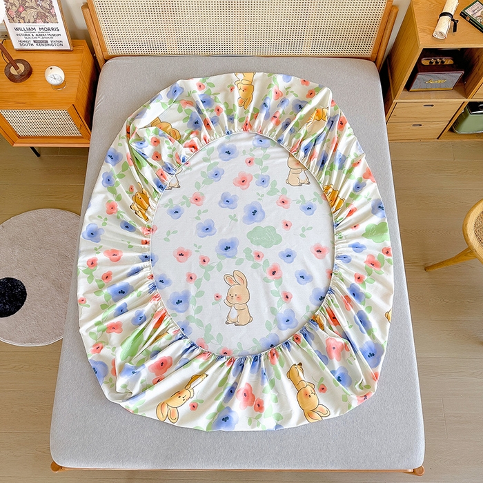 91家纺网 家纺一手货源 找家纺 芃成家纺 2023新款全棉老粗布床笠 花园兔