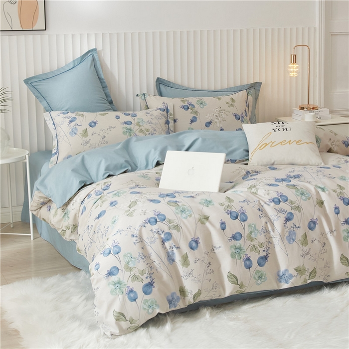 91家纺网 家纺一手货源 找家纺 沐白家居 2023全棉13376全棉印花四件套 萝拉-蓝