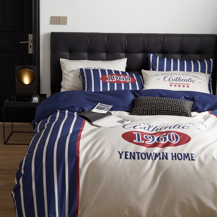 91家纺网 家纺一手货源 找家纺 圆岛 2023新款原创美式复古长绒棉全棉数码印花四件套 风格一 vintage-米蓝