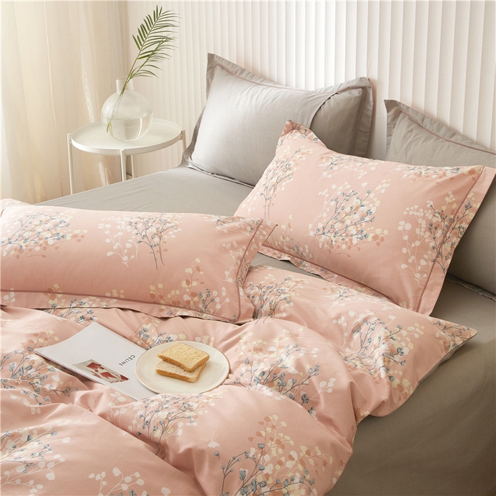 91家纺网 家纺一手货源 找家纺 沐白家居 2023全棉13376全棉印花四件套 白芷-粉