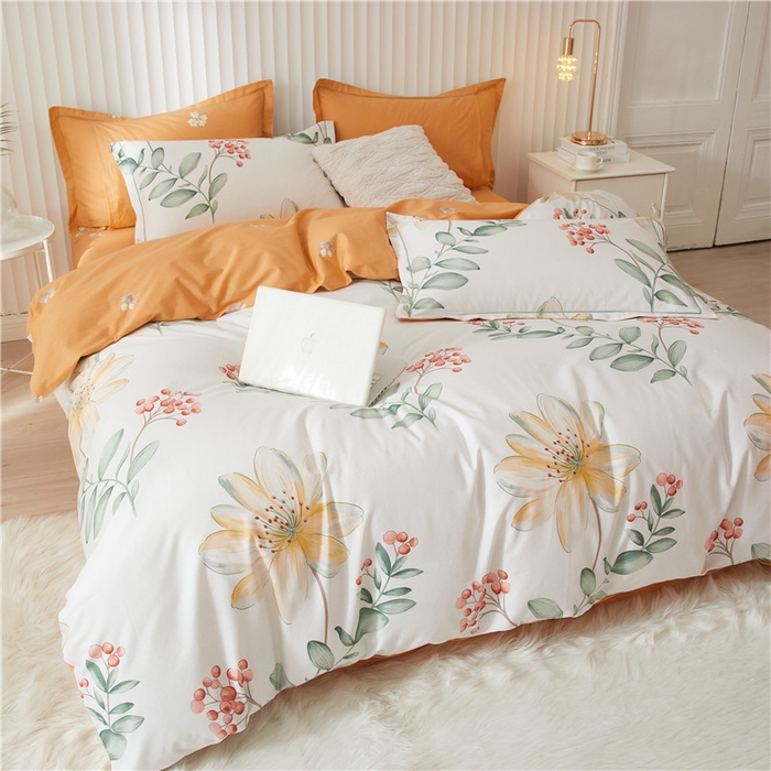 91家纺网 家纺一手货源 找家纺 沐白家居 2023全棉13376全棉印花四件套 恋曲-白