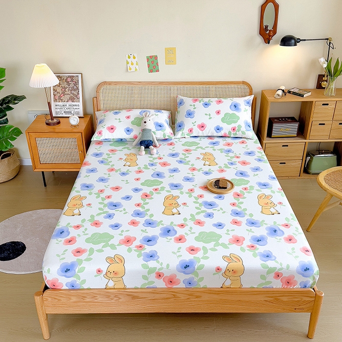 91家纺网 家纺一手货源 找家纺 芃成家纺 2023新款全棉老粗布床笠 花园兔