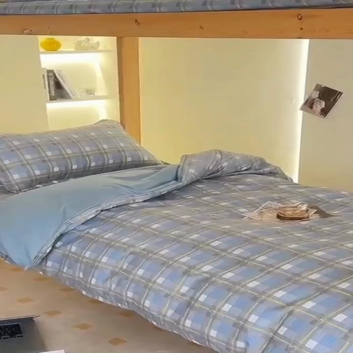 91家纺网 家纺一手货源 找家纺 朵希曼 2026新款全棉学生三件套 简格~蓝