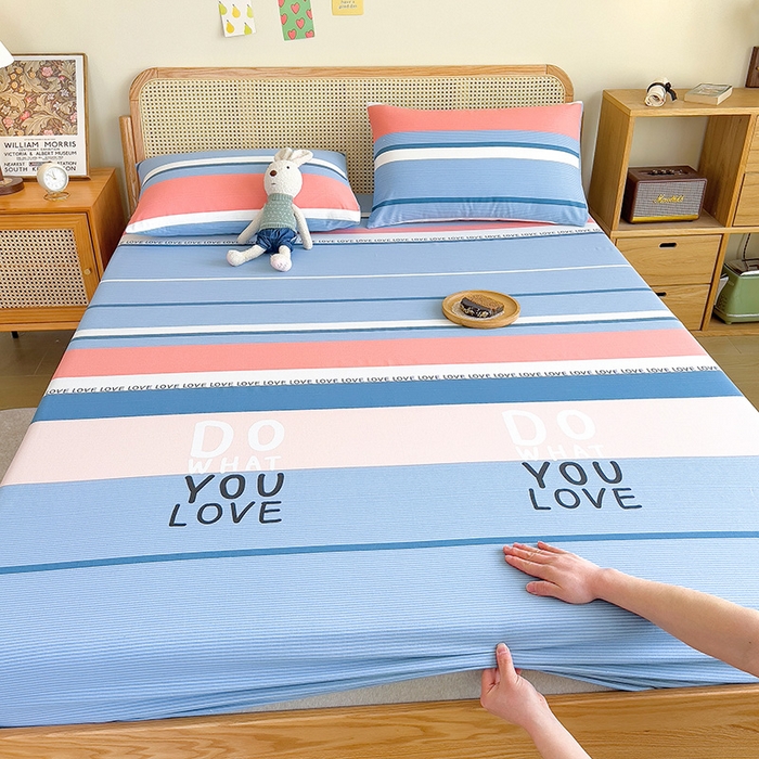 91家纺网 家纺一手货源 找家纺 芃成家纺 2023新款全棉老粗布床笠 爱丽丝 蓝