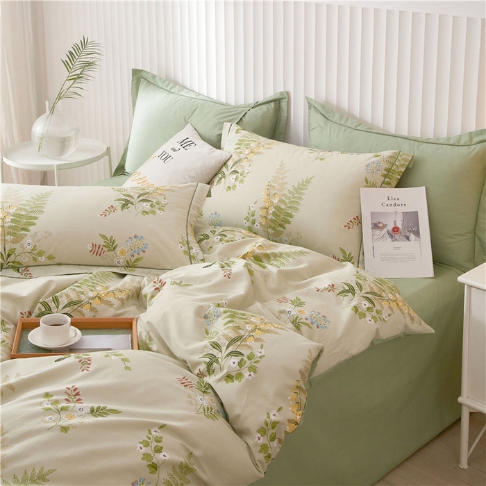 91家纺网 家纺一手货源 找家纺 沐白家居 2023全棉13376全棉印花四件套 林夕-绿