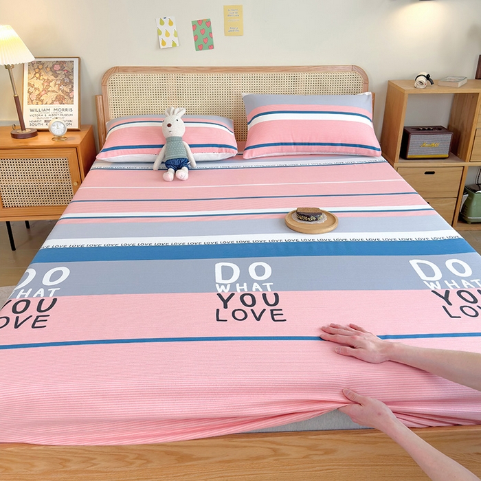 91家纺网 家纺一手货源 找家纺 芃成家纺 2023新款全棉老粗布床笠 爱丽丝 粉